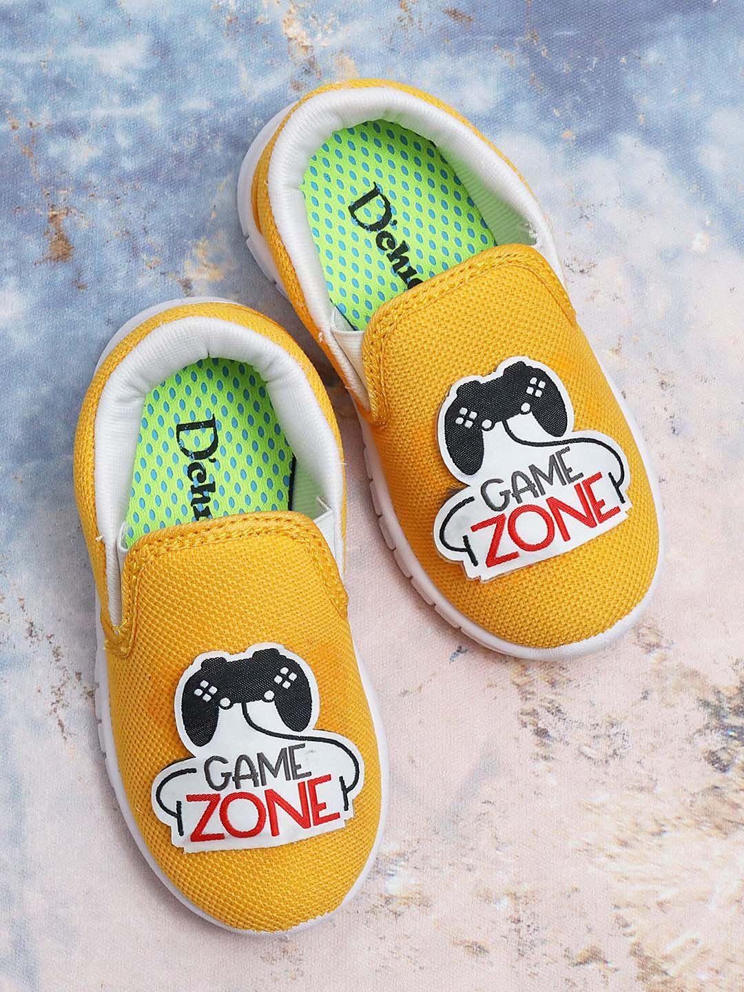 dchica boys yellow game zone applique slip-on sneakers