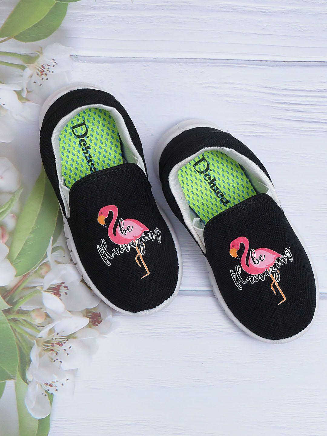 dchica girls black flamingo applique slip-on sneakers