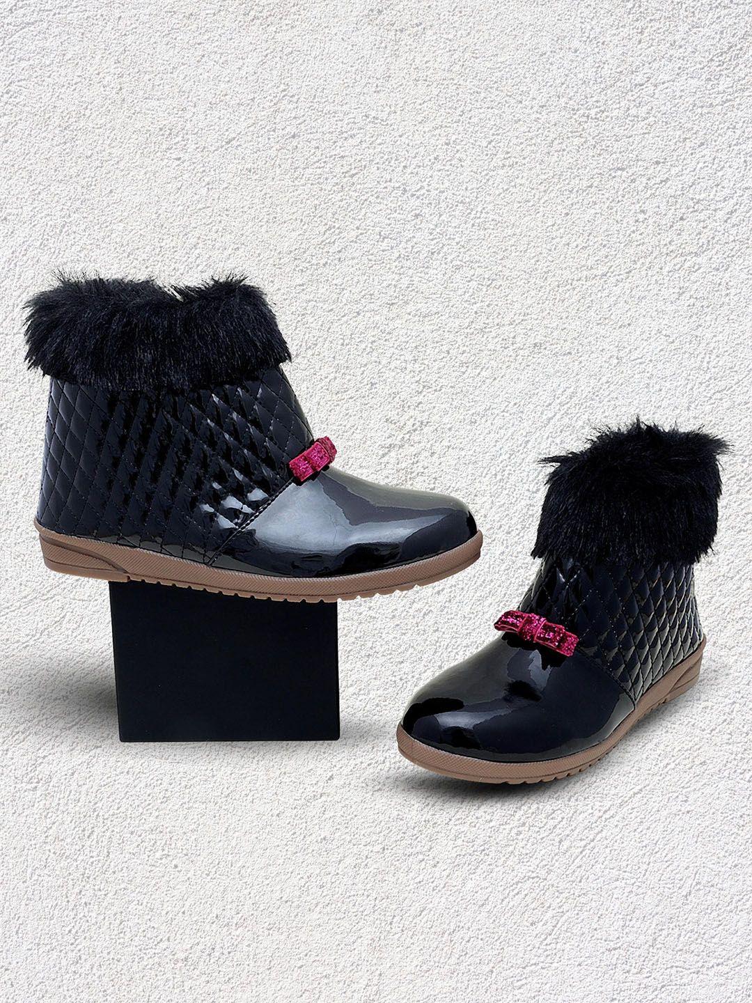 dchica girls black textured pu winter boots