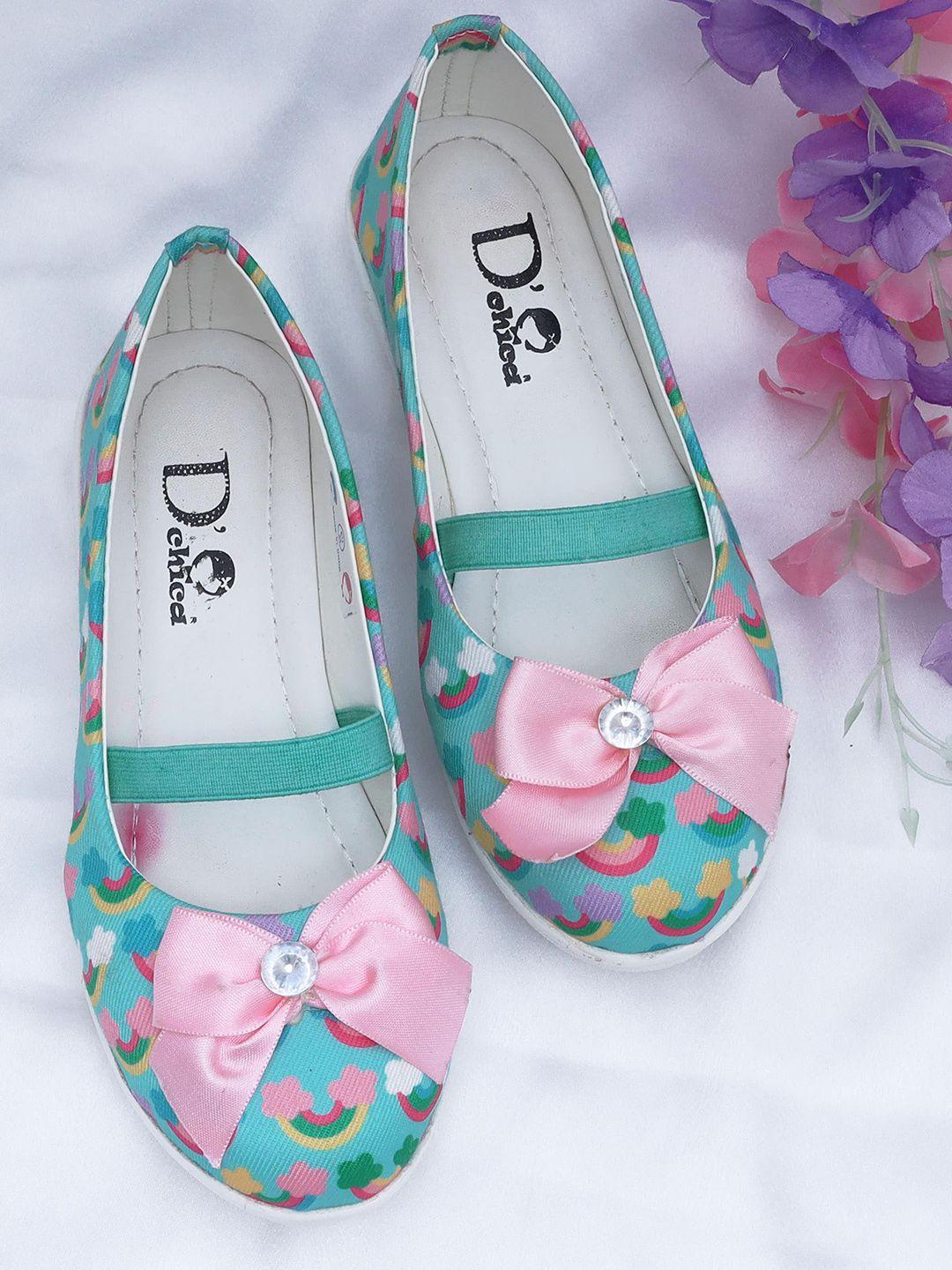 dchica girls blue & pink printed leather ballerinas with bows flats