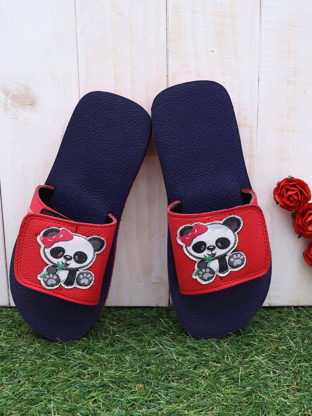dchica girls blue & red printed panda applique sliders