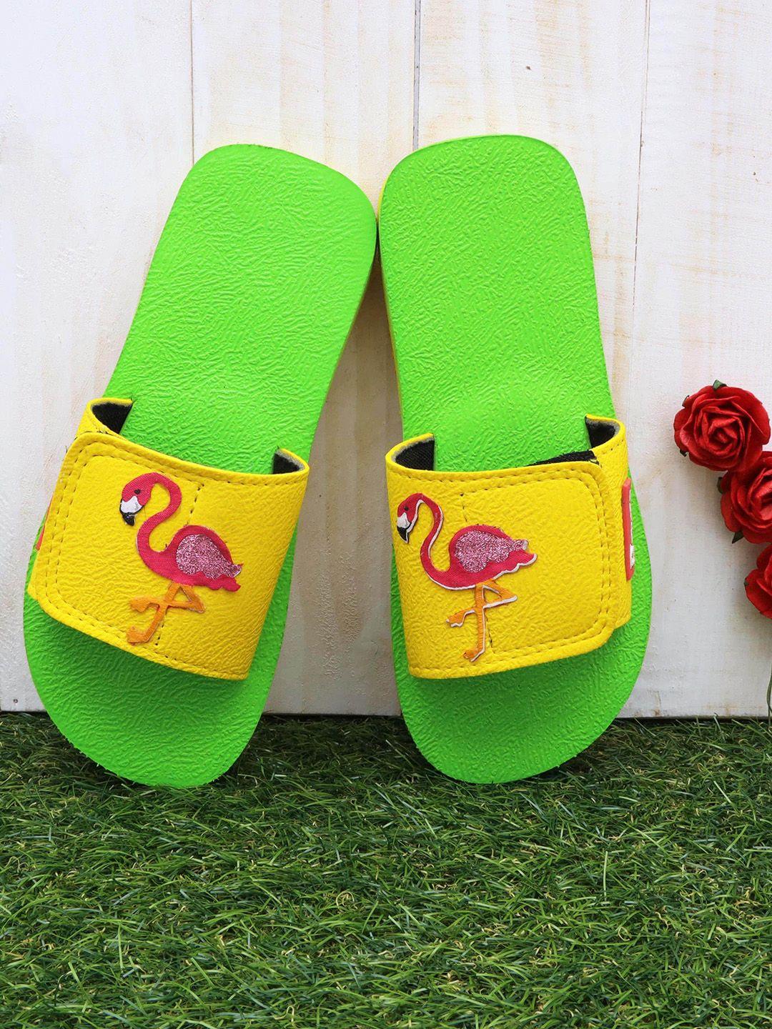 dchica girls green flamingo applique sliders