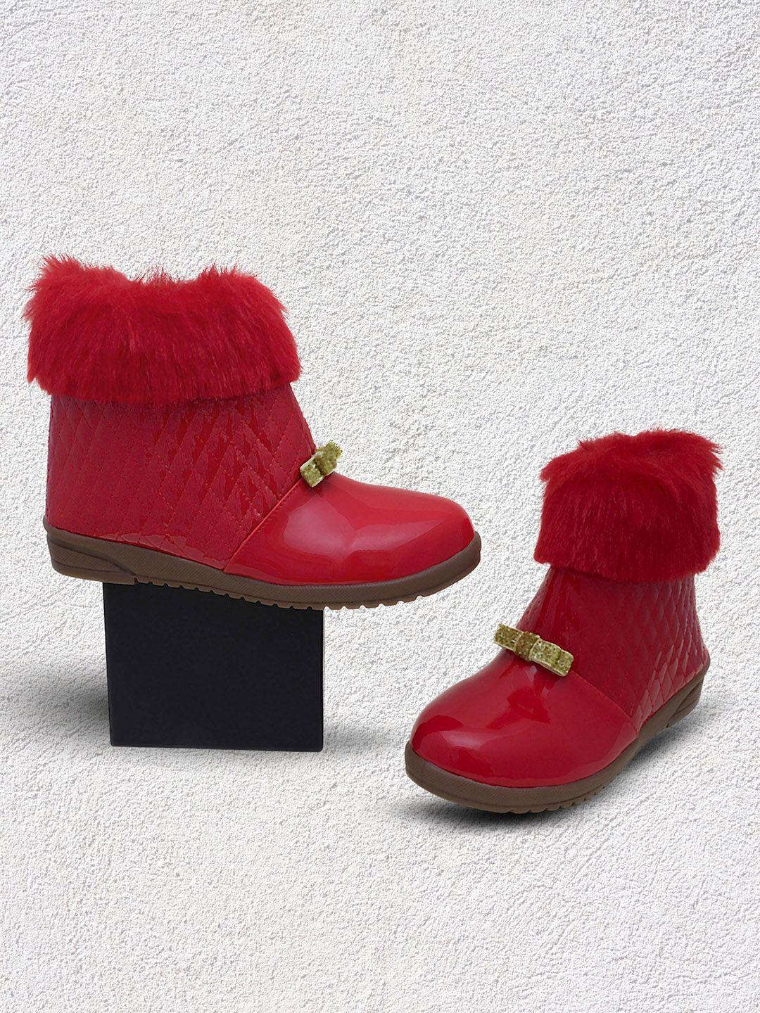 dchica girls red textured pu winter boots