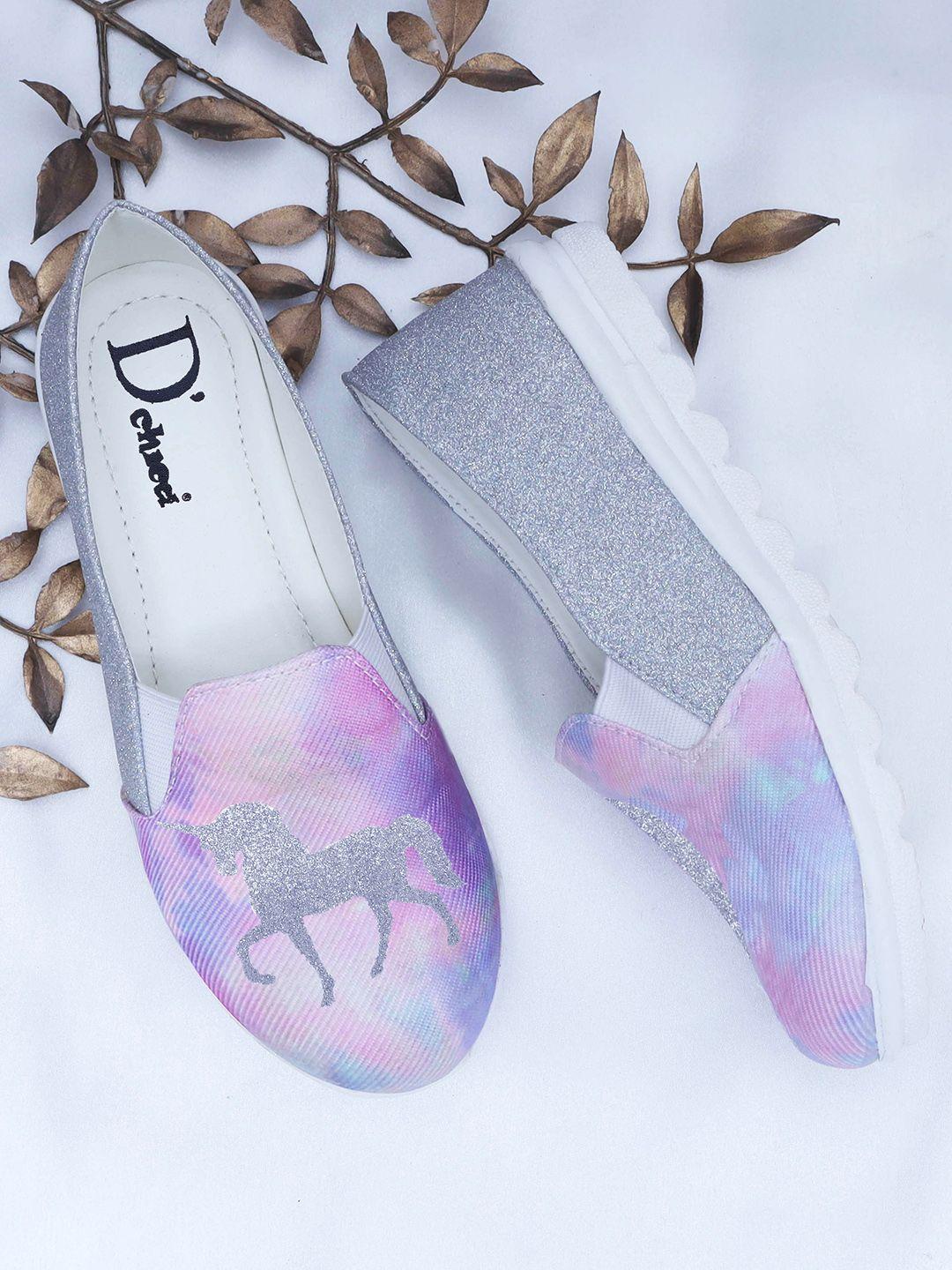 dchica girls silver-toned printed slip-on sneakers