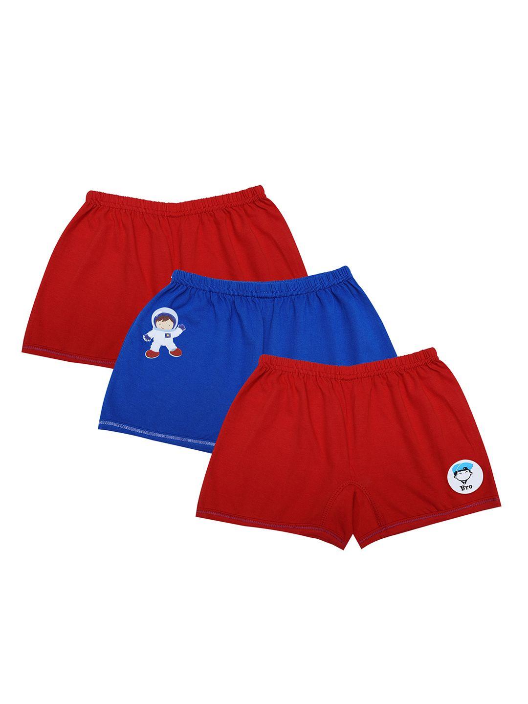 dchica boys set of 3 red & blue solid soft cotton boxers
