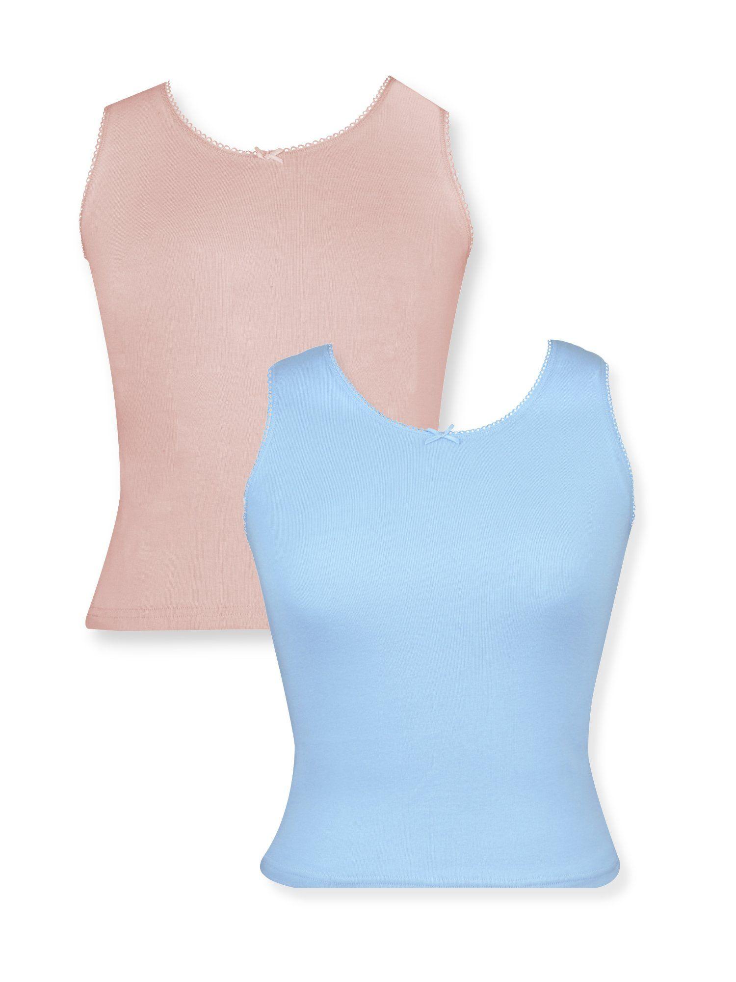 dchica girls blue & pink full coverage broad strap cotton camisole pack of 2