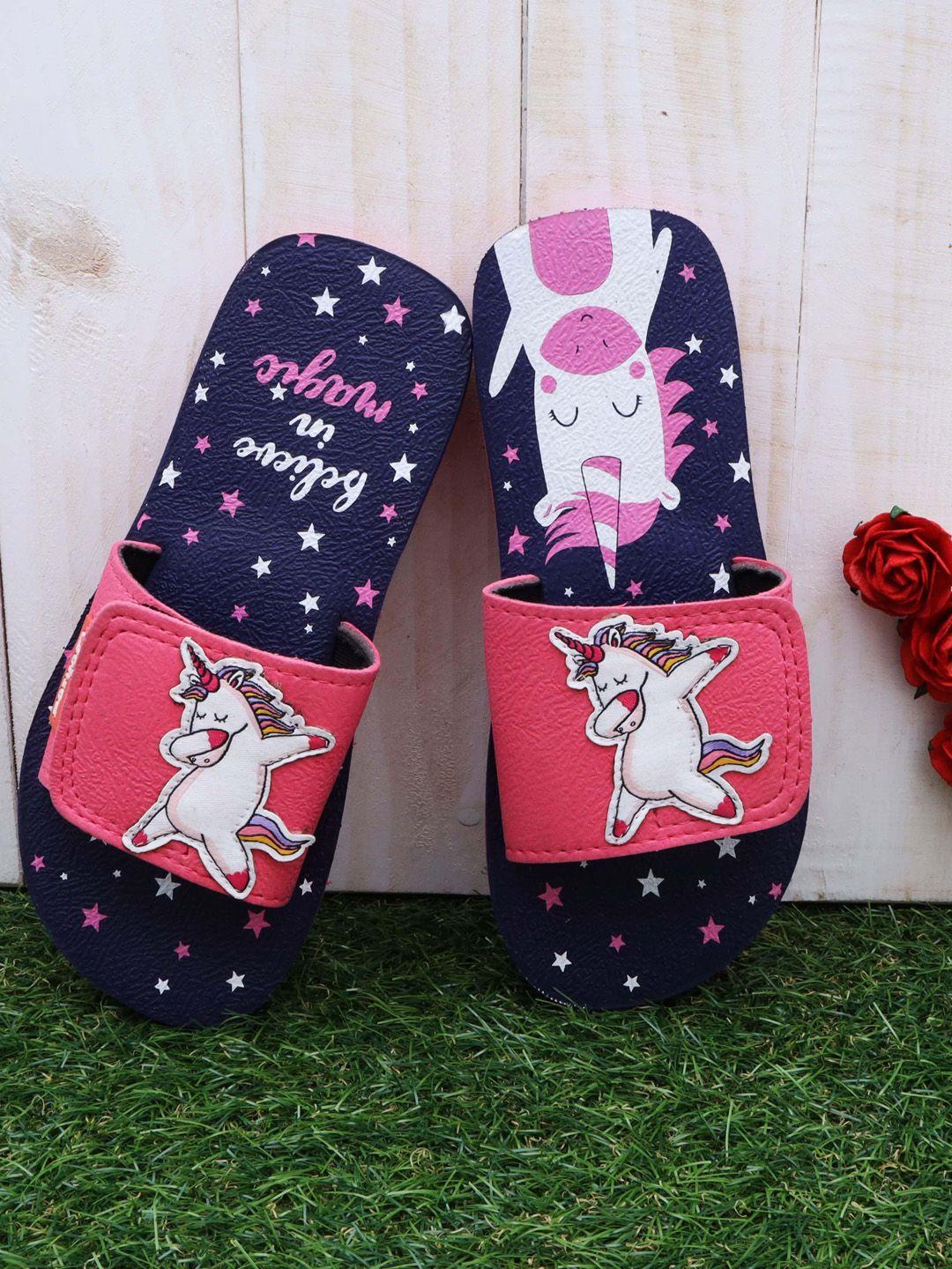 dchica girls blue & pink unicorn print & applique sliders