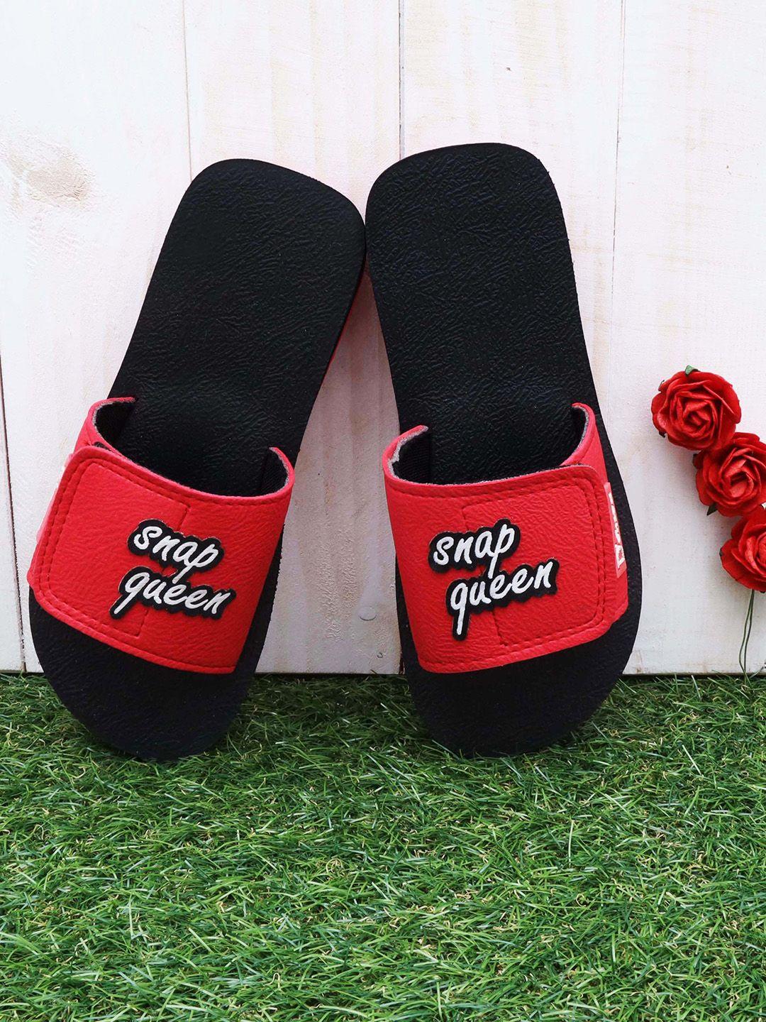 dchica girls red & black printed sliders