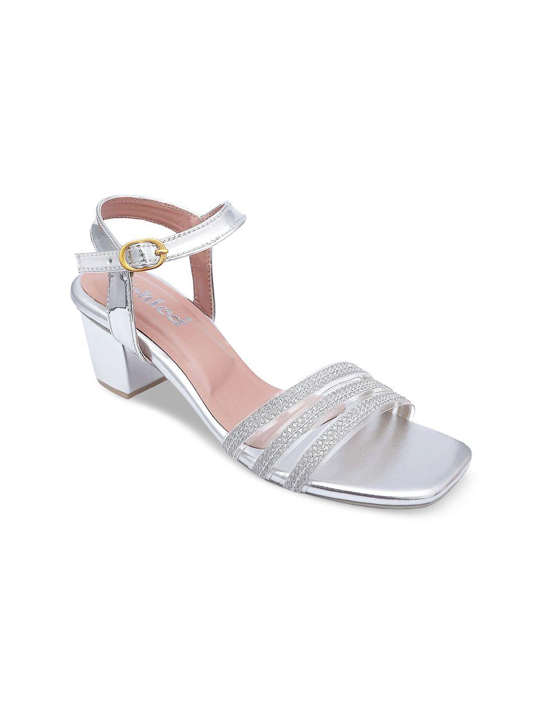 dchica girls silver-toned embellished party block sandals