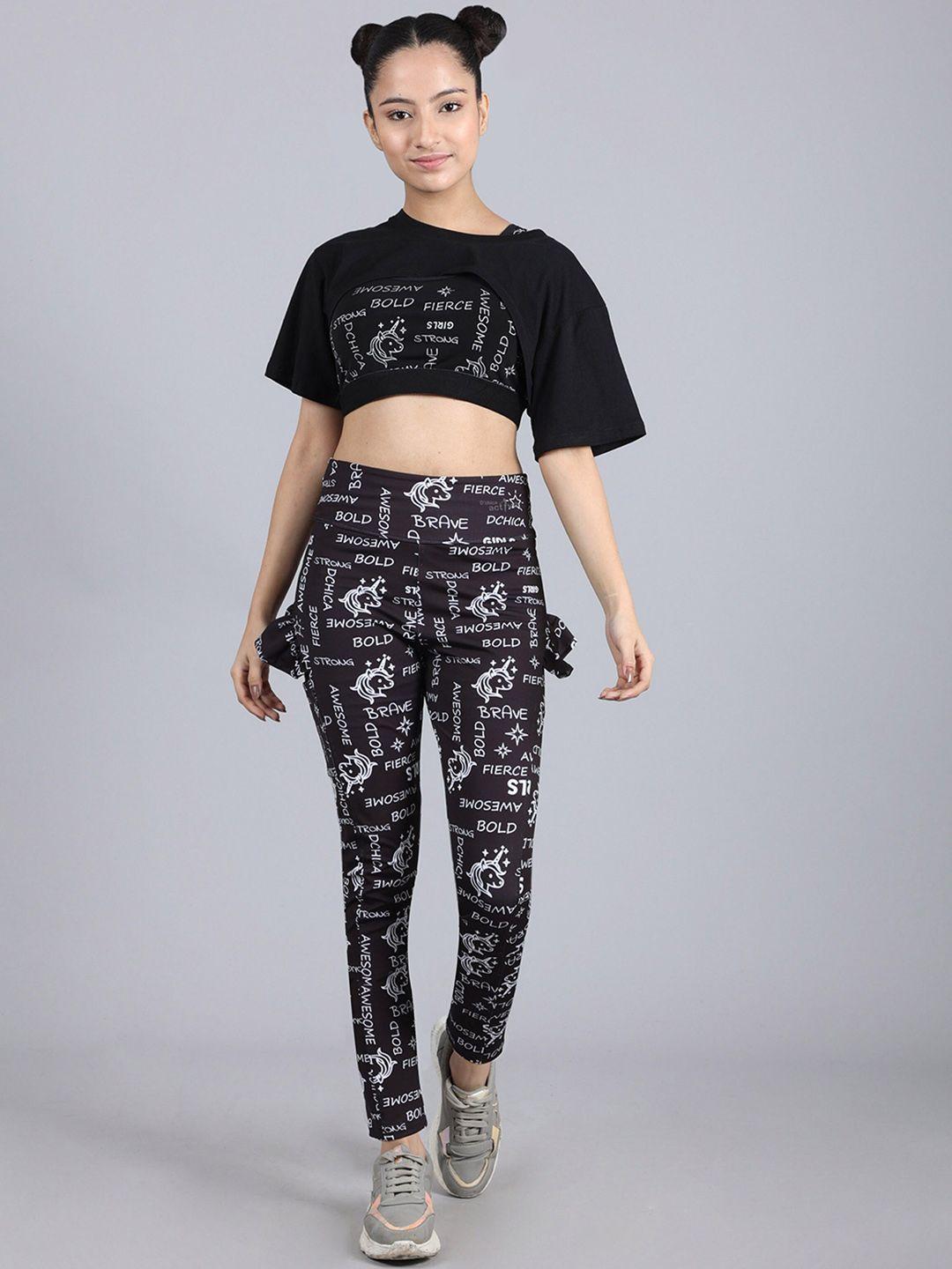 dchica printed bust cut crop top & ruffled-back tights co-ords with sports bra tracksuits