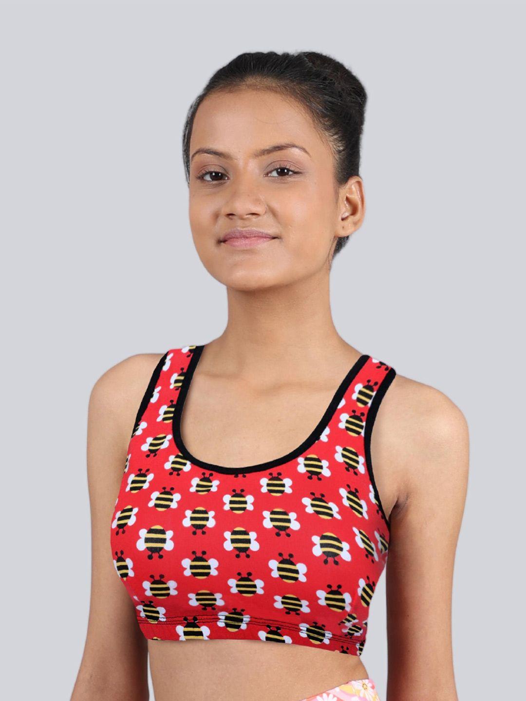 dchica printed non-wired full coverage cotton sports bra