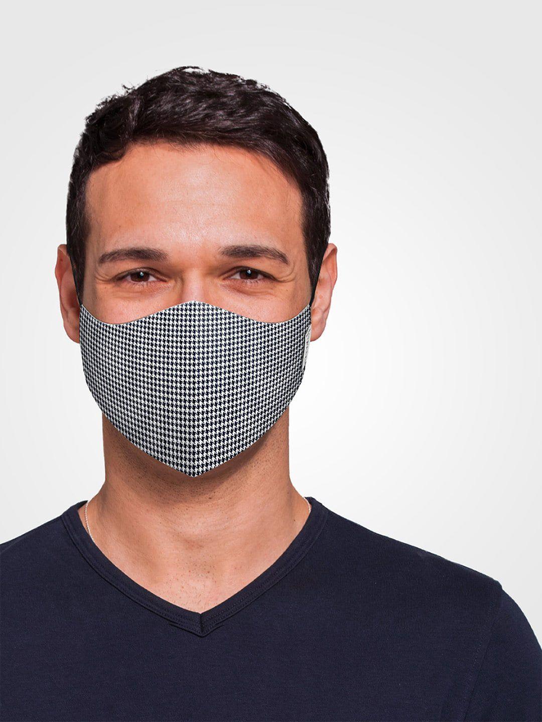 ddecor men anti viral black & white houndstooth 3-ply  reusable protective outdoor mask