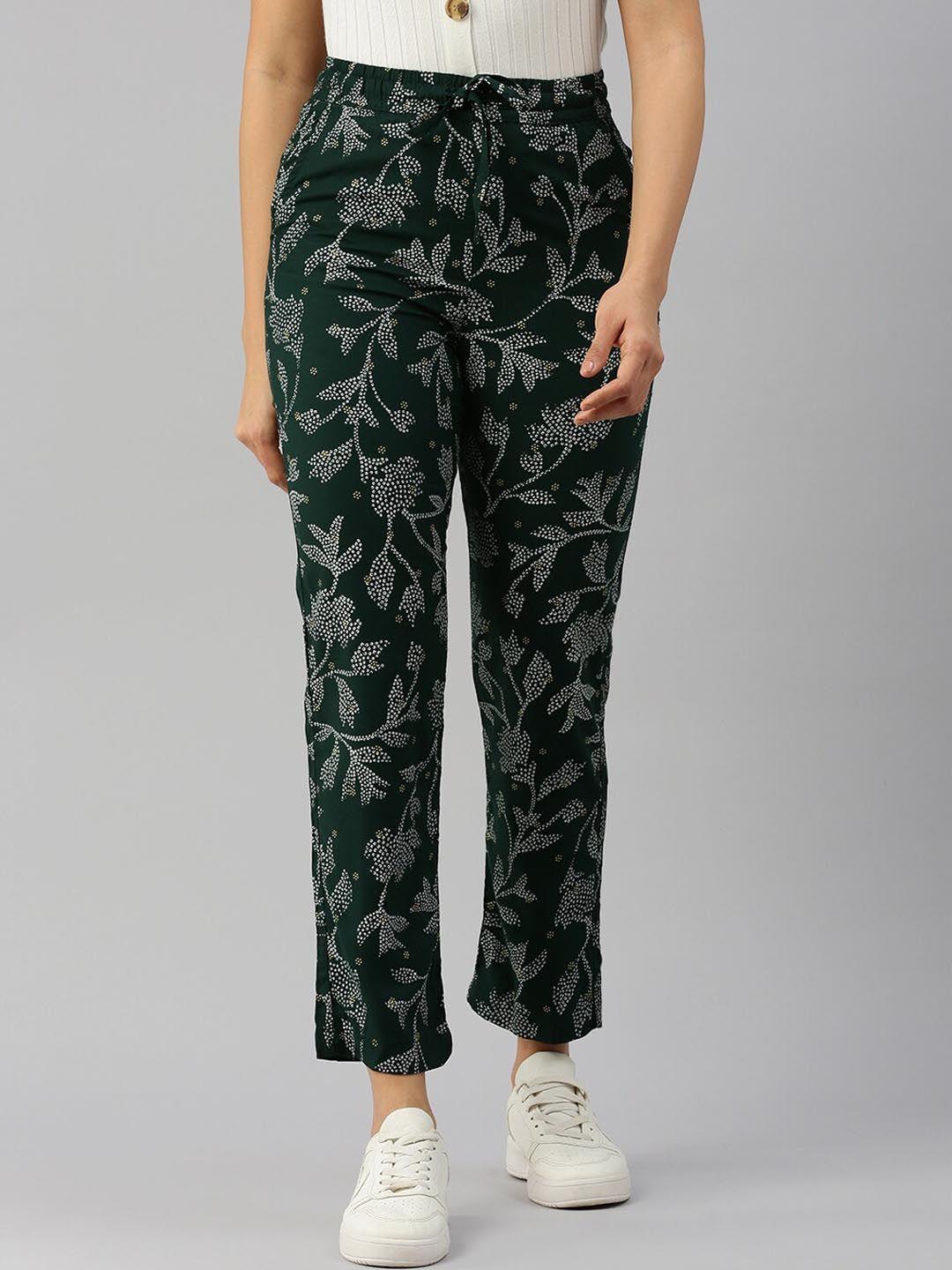 de moza women floral printed original straight fit regular trousers