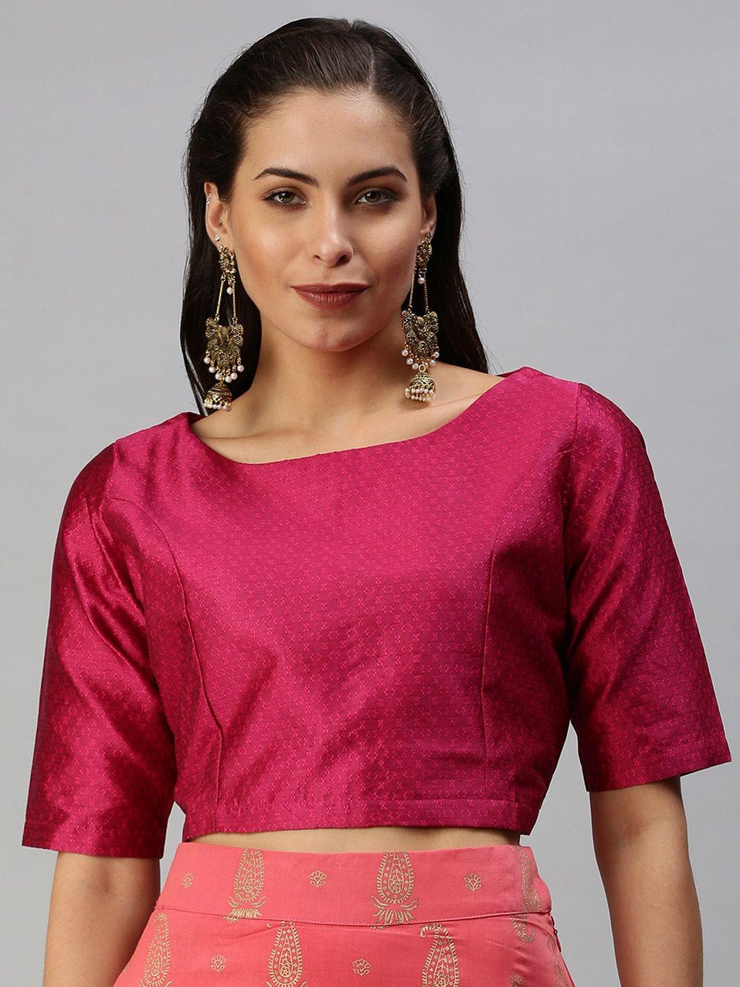 de moza women fuchsia woven design saree blouse