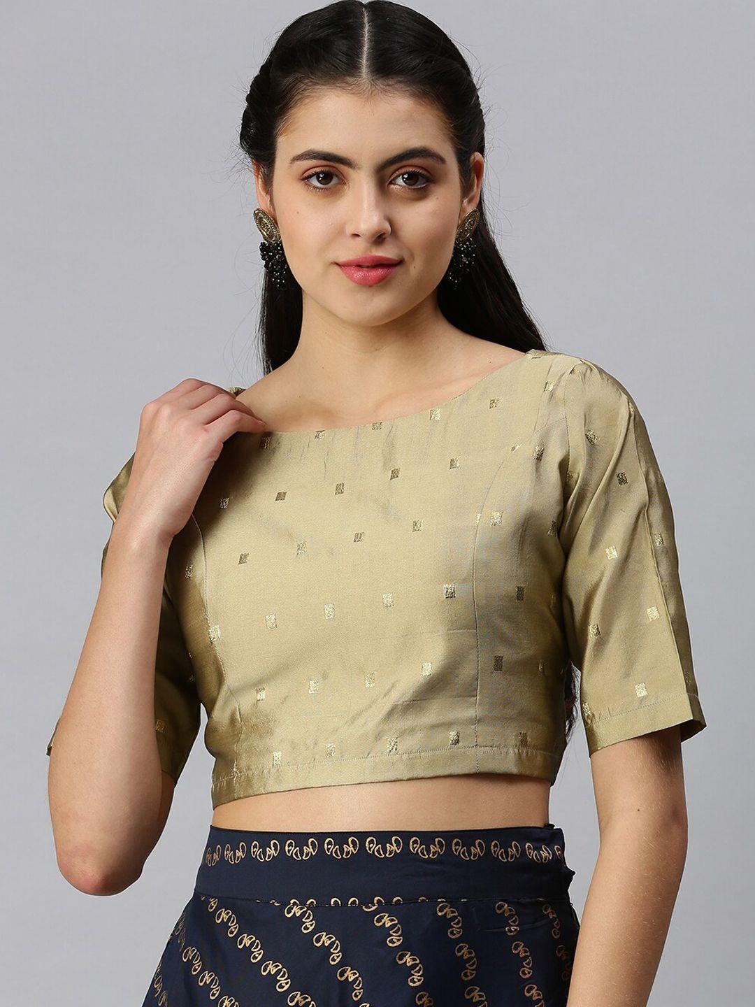 de moza women golden embroidered boat neck saree blouse