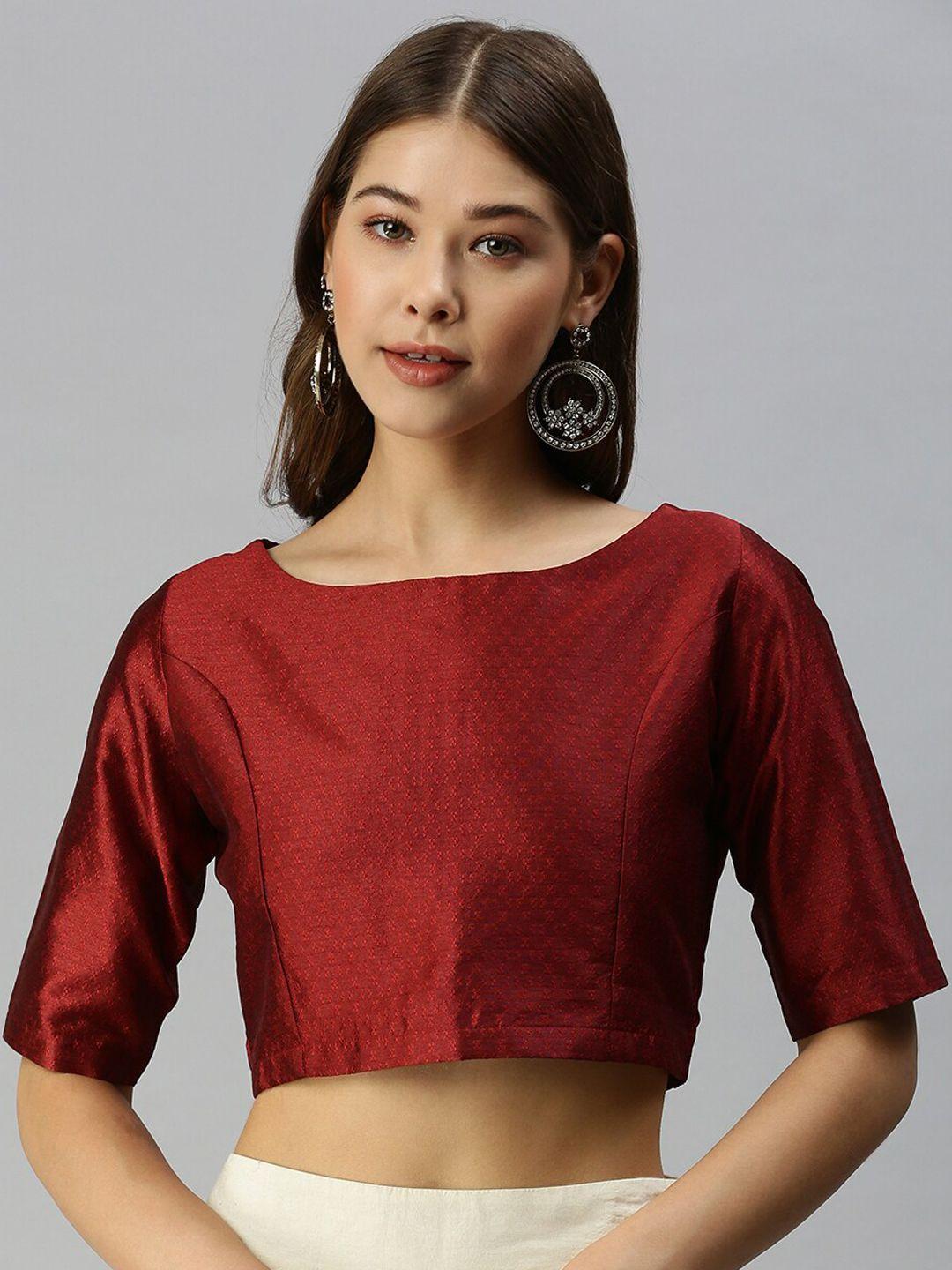 de moza women maroon woven-design jacquard saree blouse