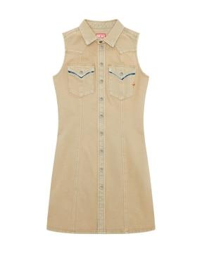 de-glo-f regular beige organic cotton solid dress