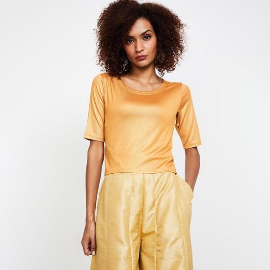 de moza solid short sleeves crop top