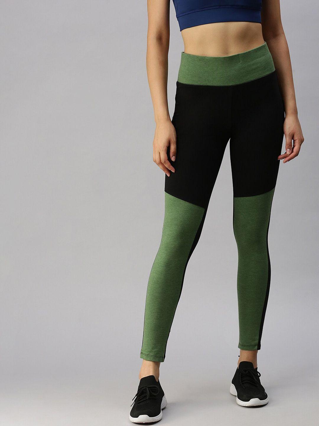 de moza women black & green colourblocked tights