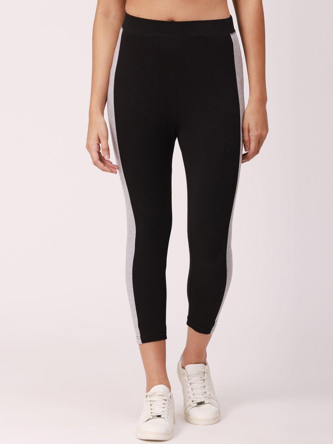 de moza women black cotton blend cropped training or gym tights