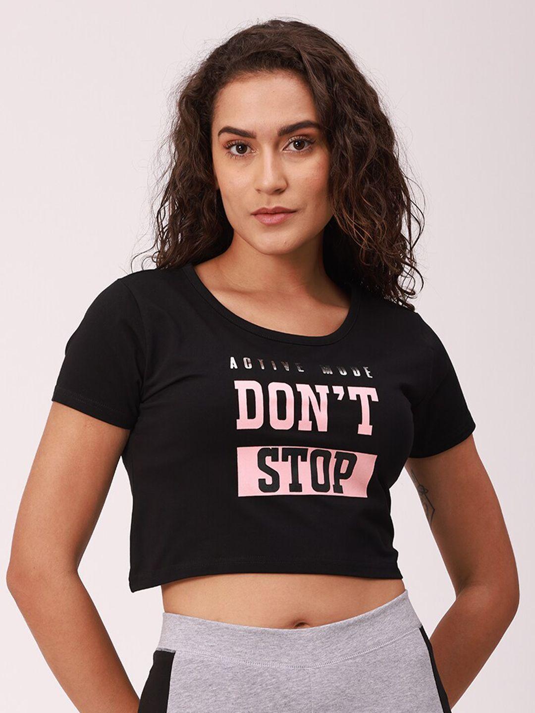 de moza women black typography printed cotton t-shirt