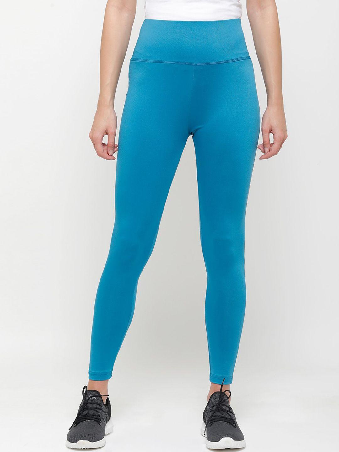 de moza women blue solid active wear tights