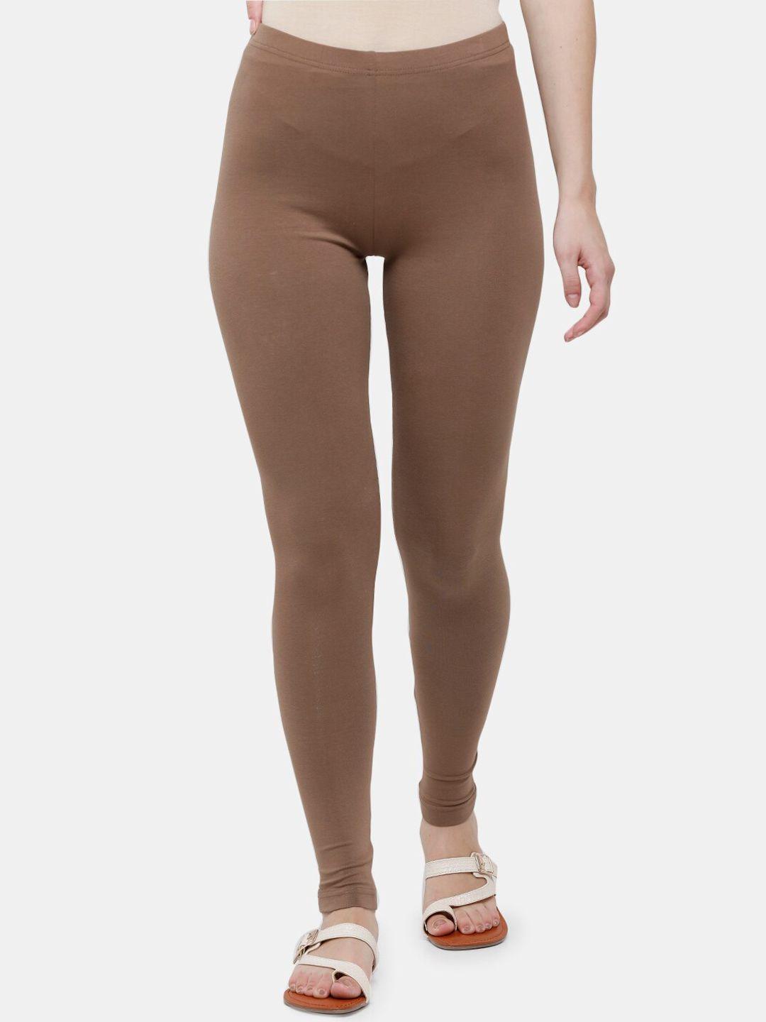 de moza women brown solid cotton ankle length leggings