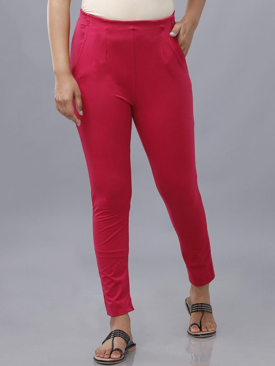 de moza women fuchsia pencil slim fit trousers