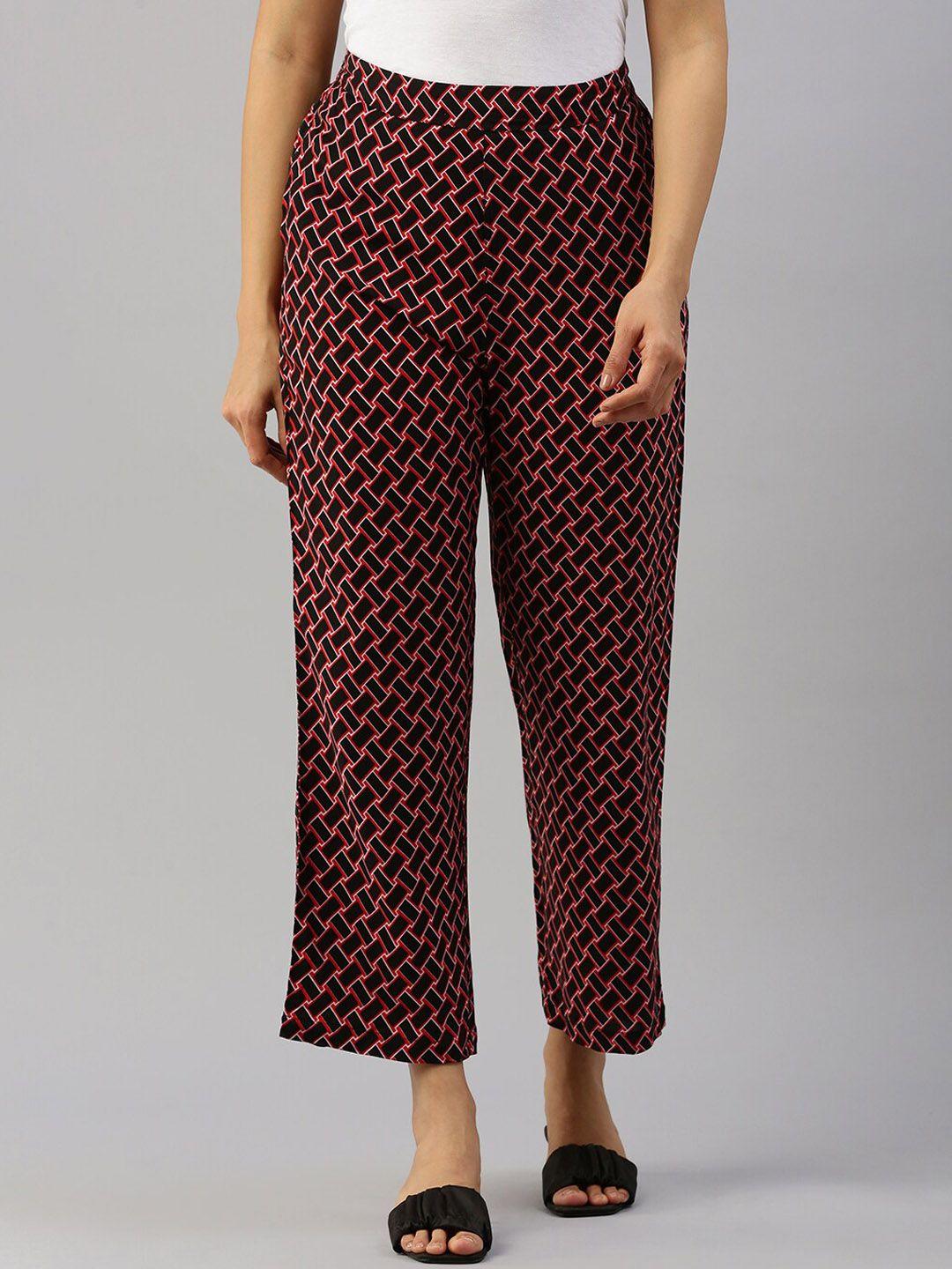 de moza women geometric printed original straight fit regular trousers