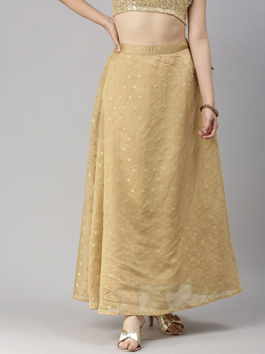 de moza women golden printed flared maxi skirt