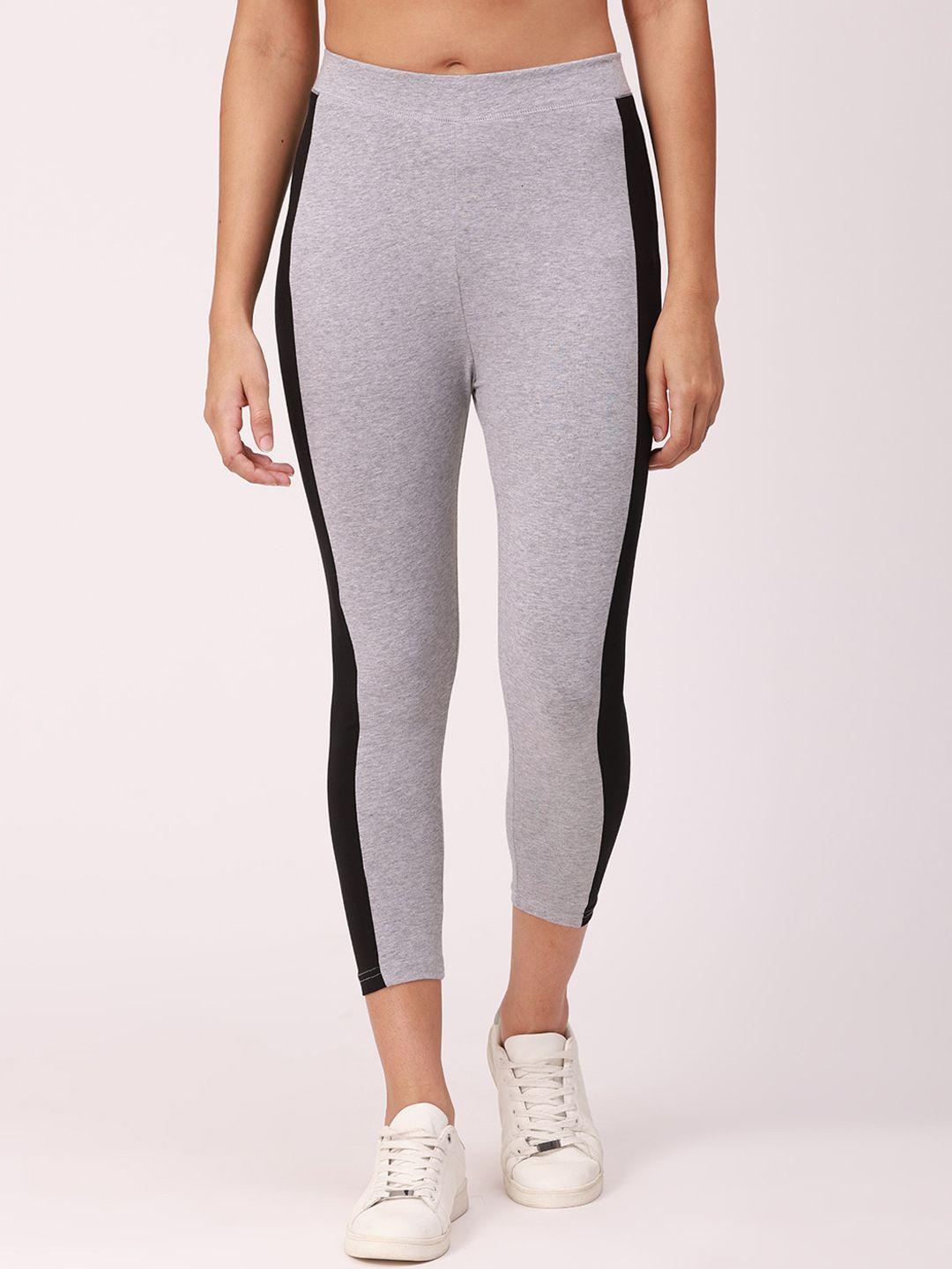 de moza women grey melange solid cropped training or gym tights