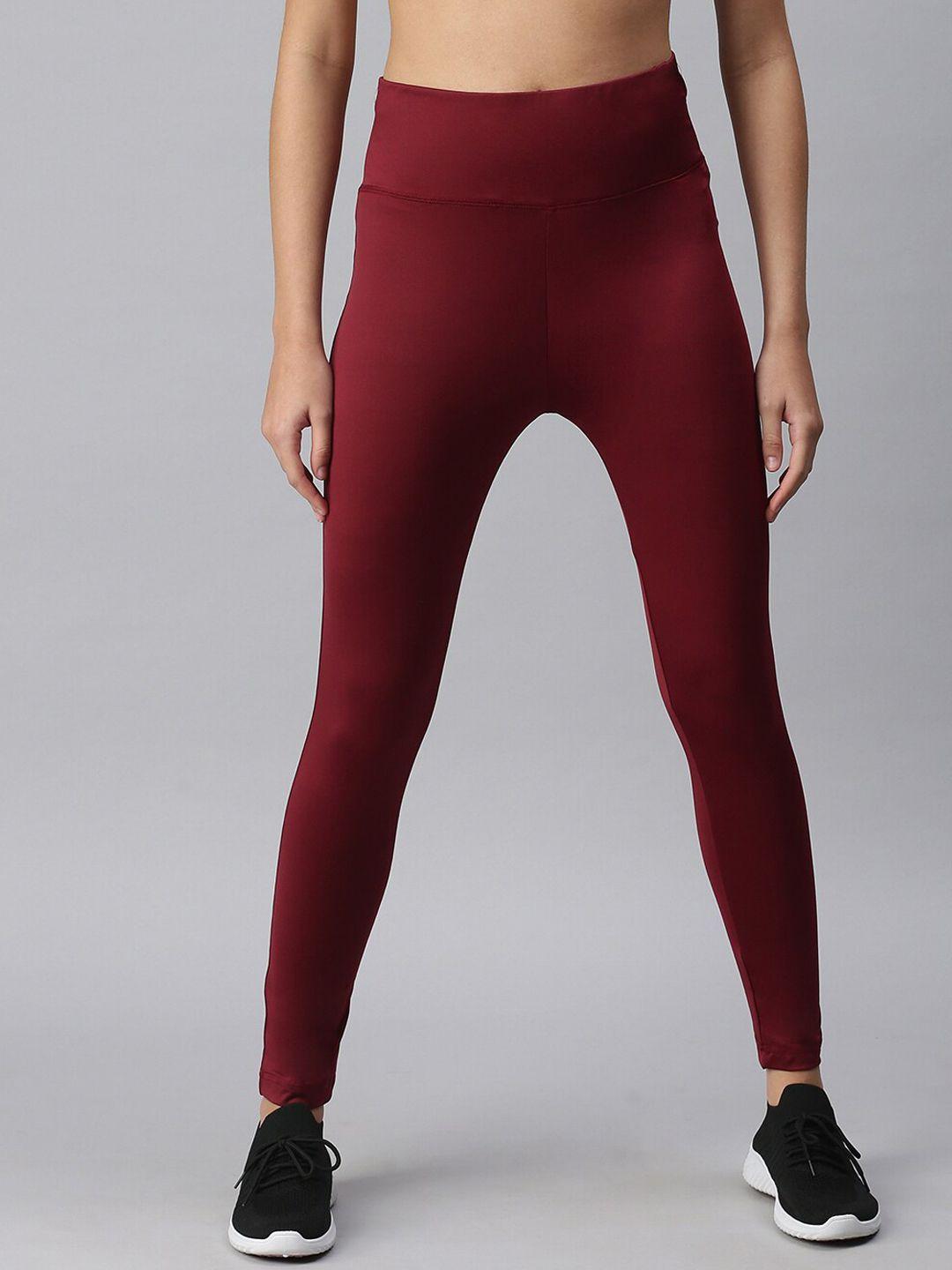 de moza women maroon solid training or gym tights