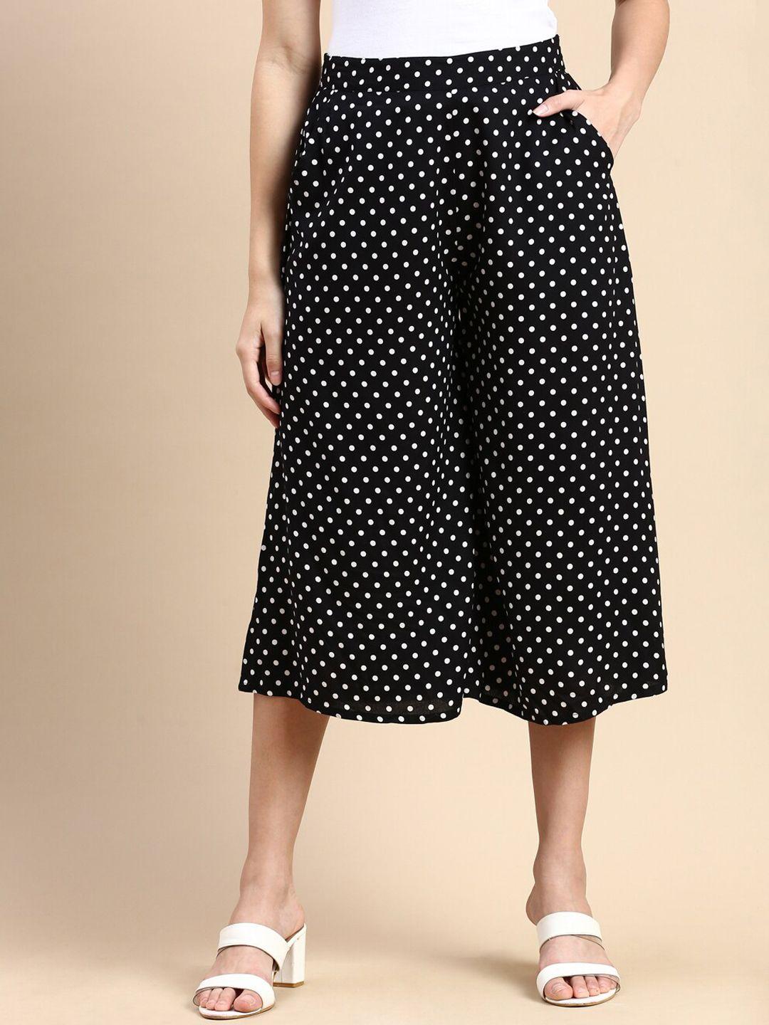 de moza women polka printed relaxed high-rise culottes trousers
