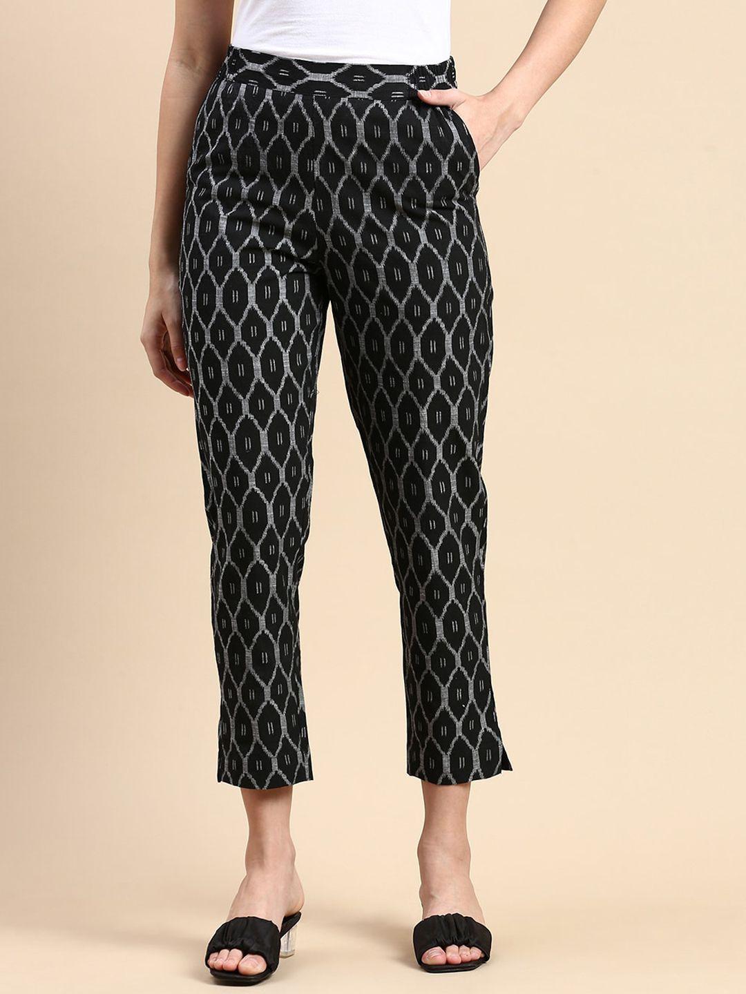 de moza women printed high-rise cotton cigarette trousers