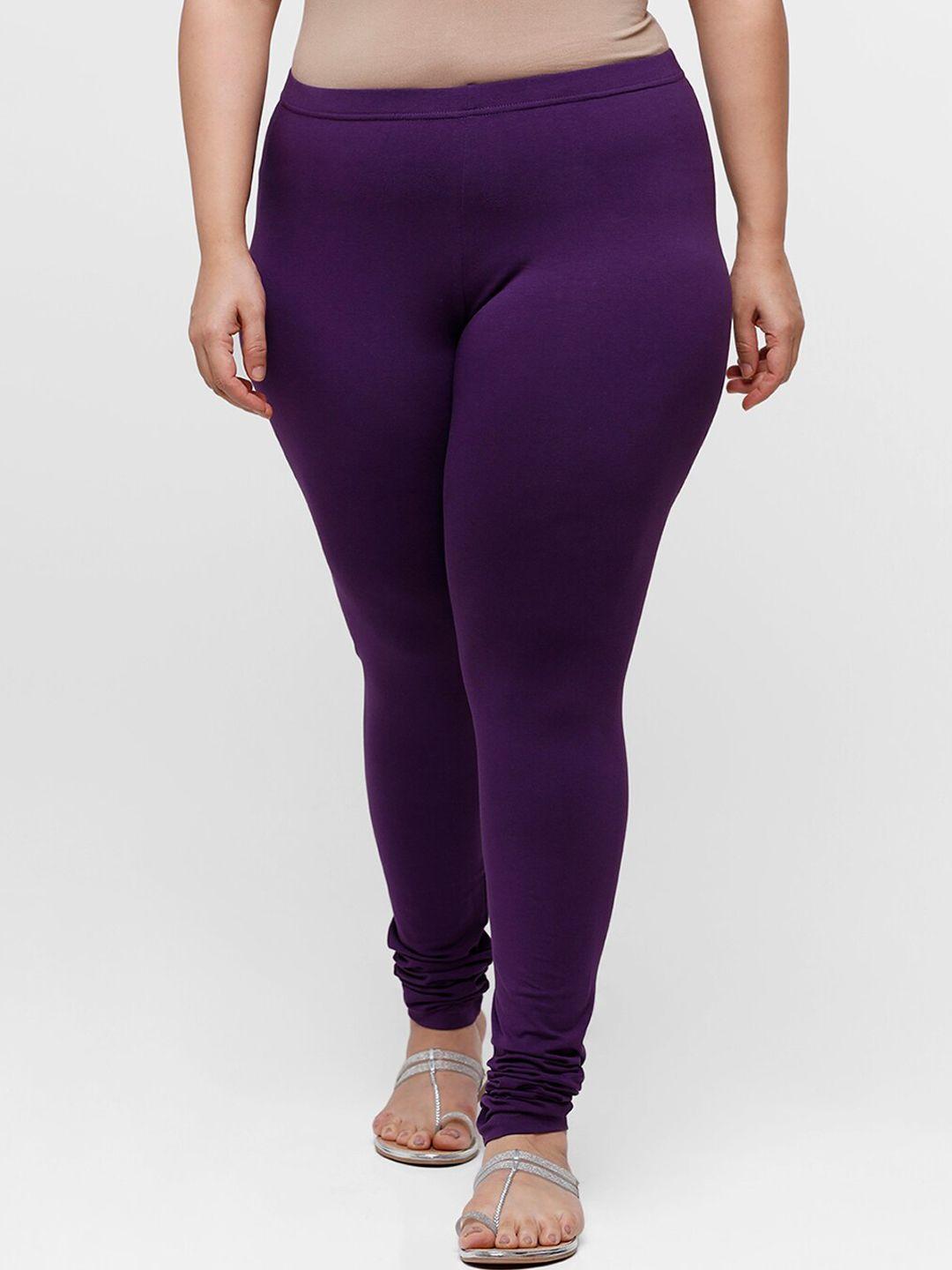 de moza women purple solid cotton churidar-length leggings