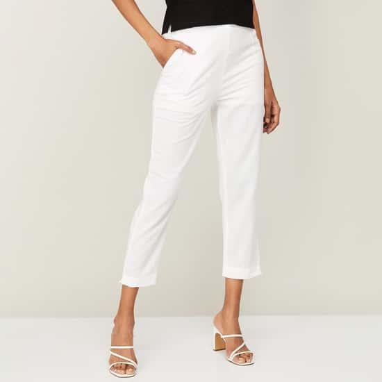 de moza women solid cropped straight pants