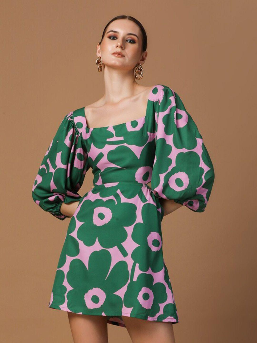 de novoo floral printed puff sleeves mini a-line dress