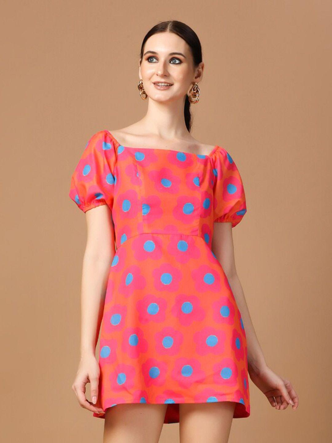 de novoo polka dot printed puff sleeves a-line mini dress