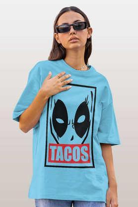 deadpool tacos round neck womens oversized t-shirt - sky blue