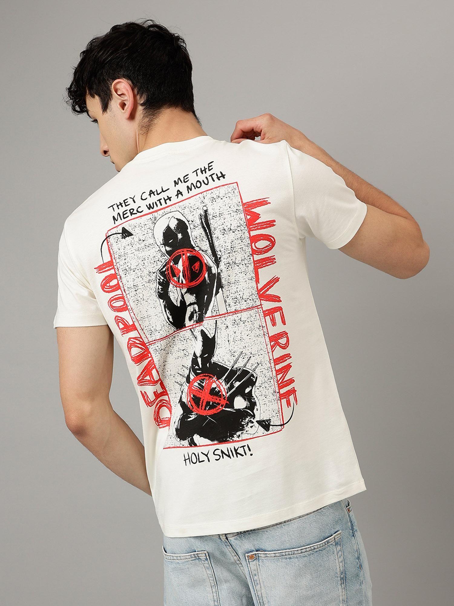 deadpool graphic regular fit off white cotton men t-shirt