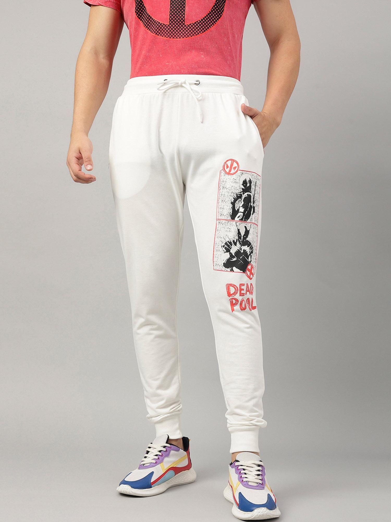 deadpool printed regular fit off white cotton men joggers