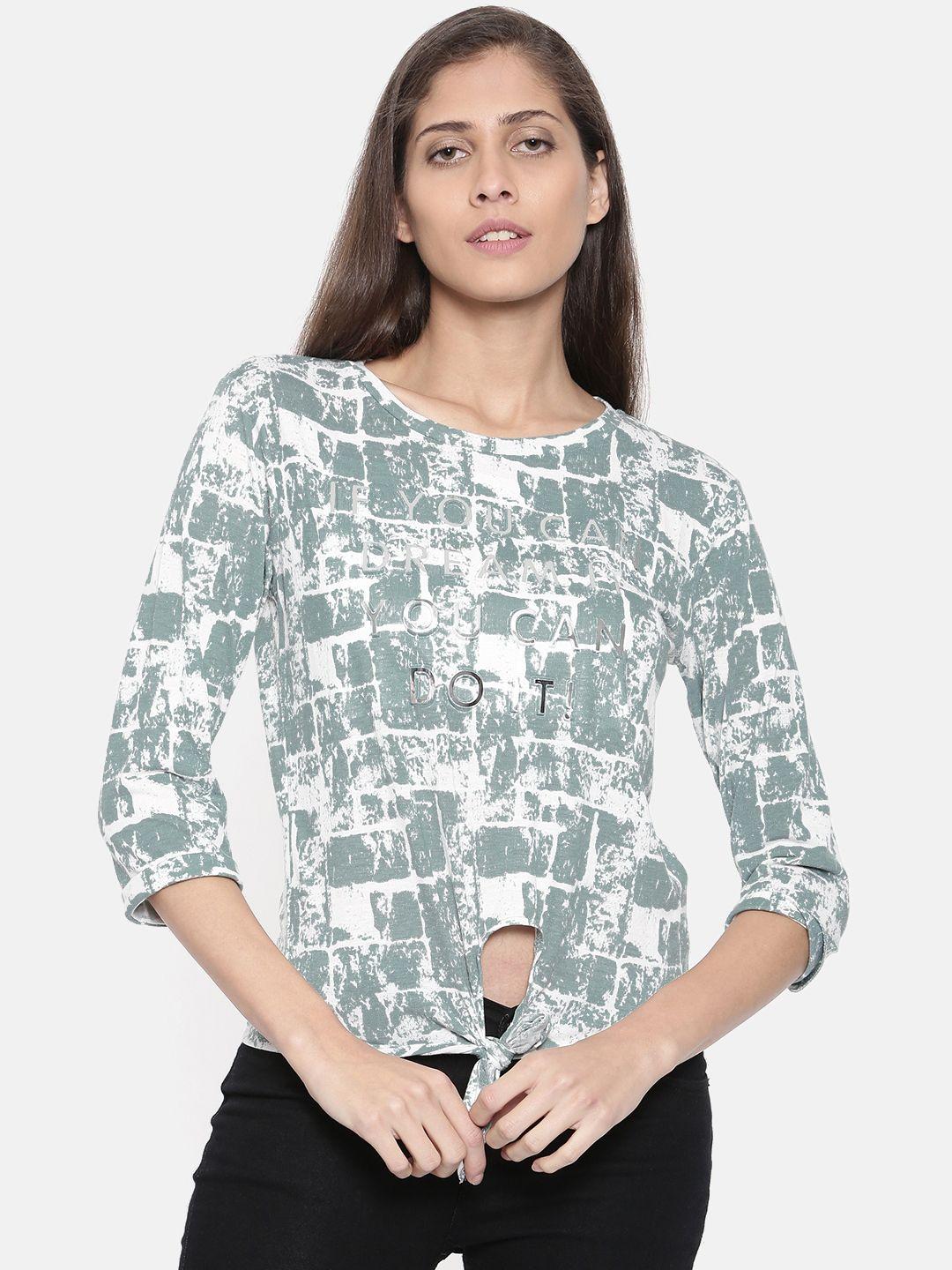 deal jeans women green & white printed top