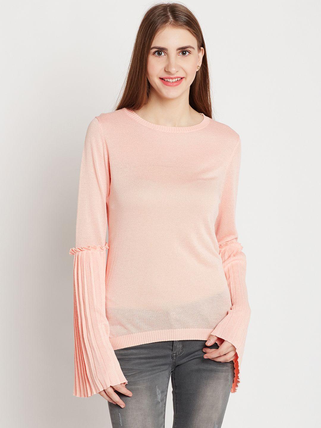 deal jeans women peach-coloured solid top