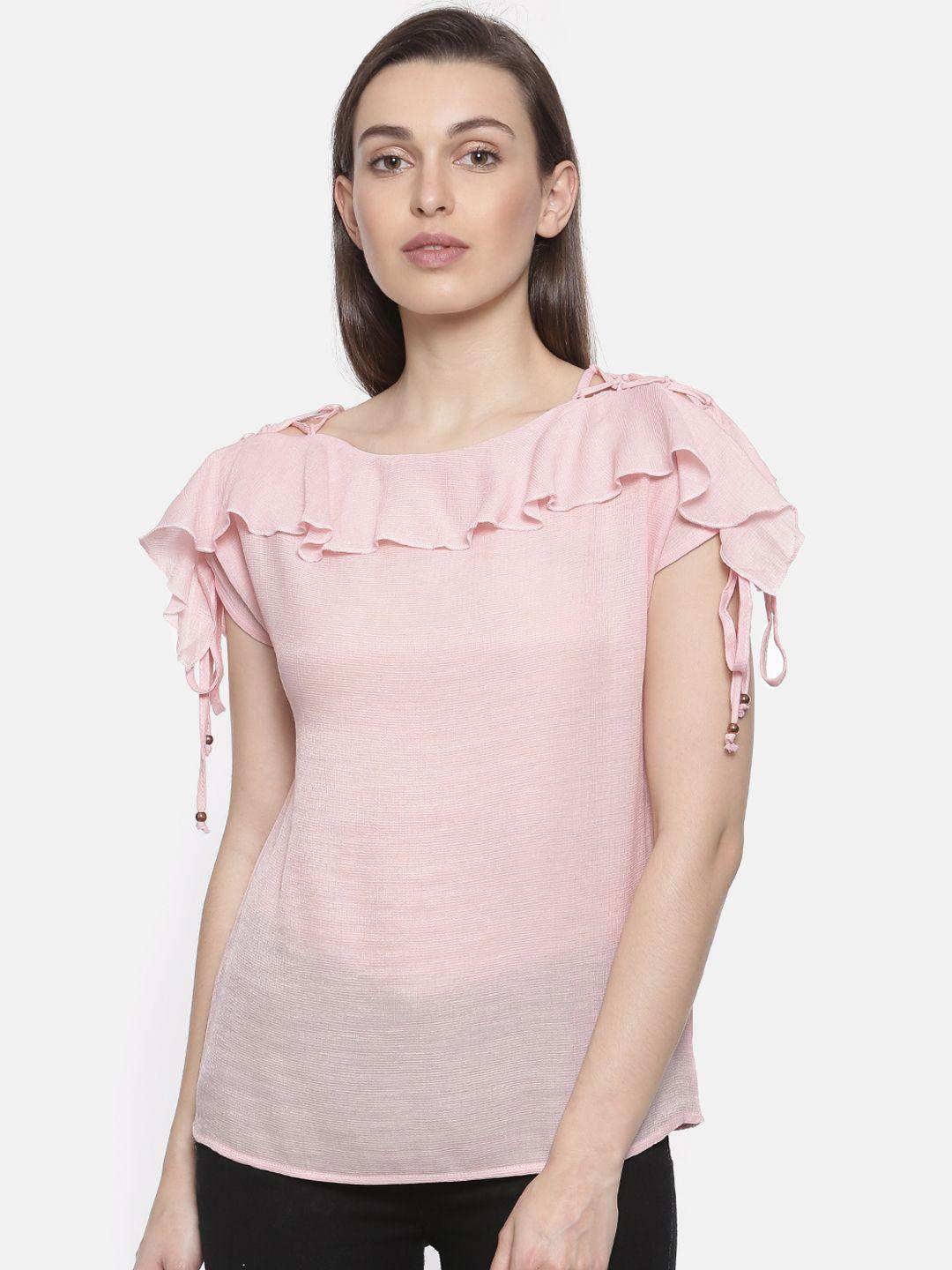 deal jeans women pink solid ruffles top