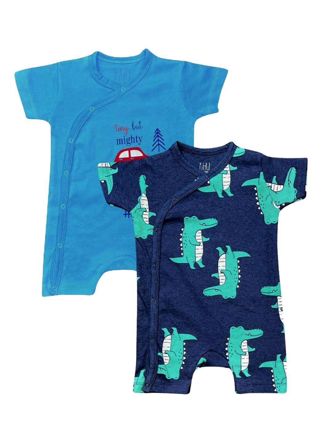 dear little infant pack of 2 printed cotton rompers