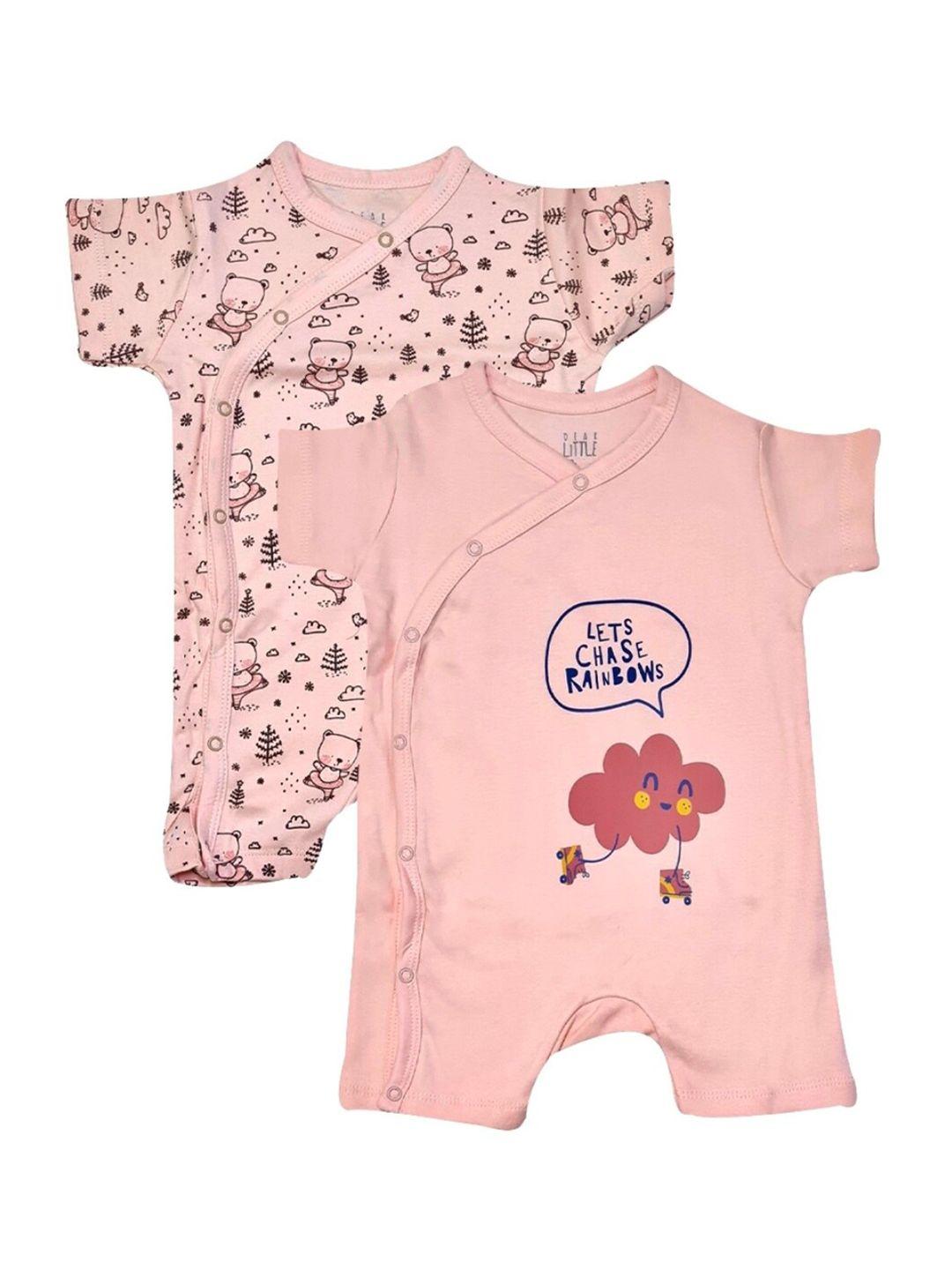 dear little infant pack of 2 printed cotton rompers