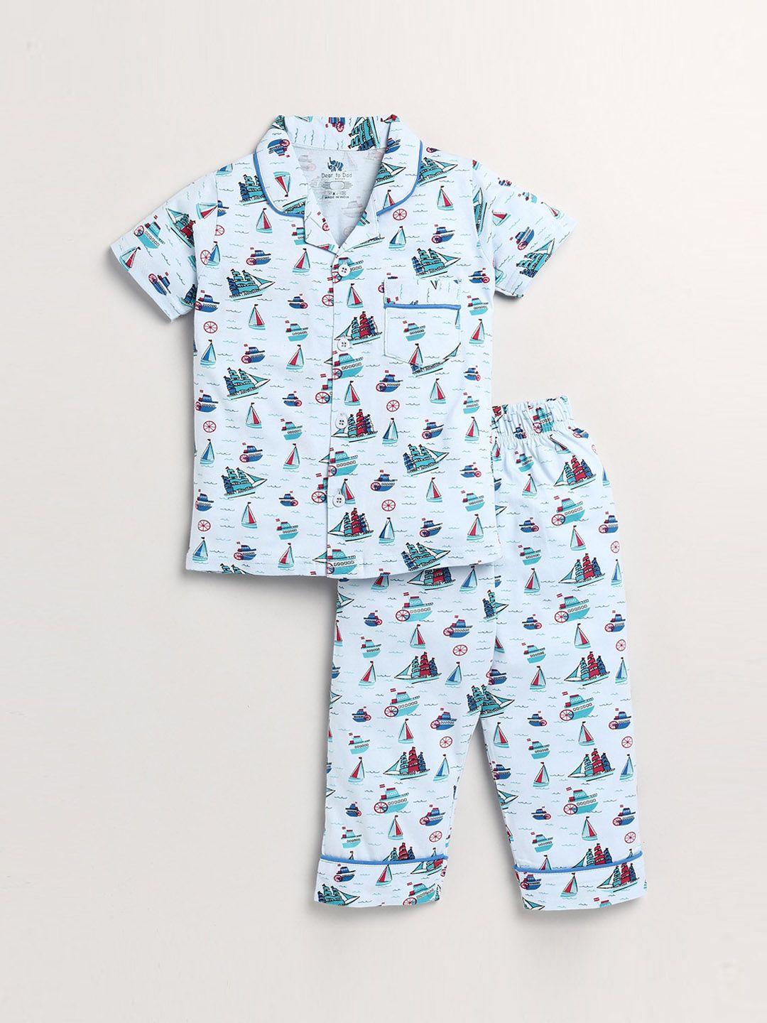 dear to dad boys blue & red printed pure cotton night suit