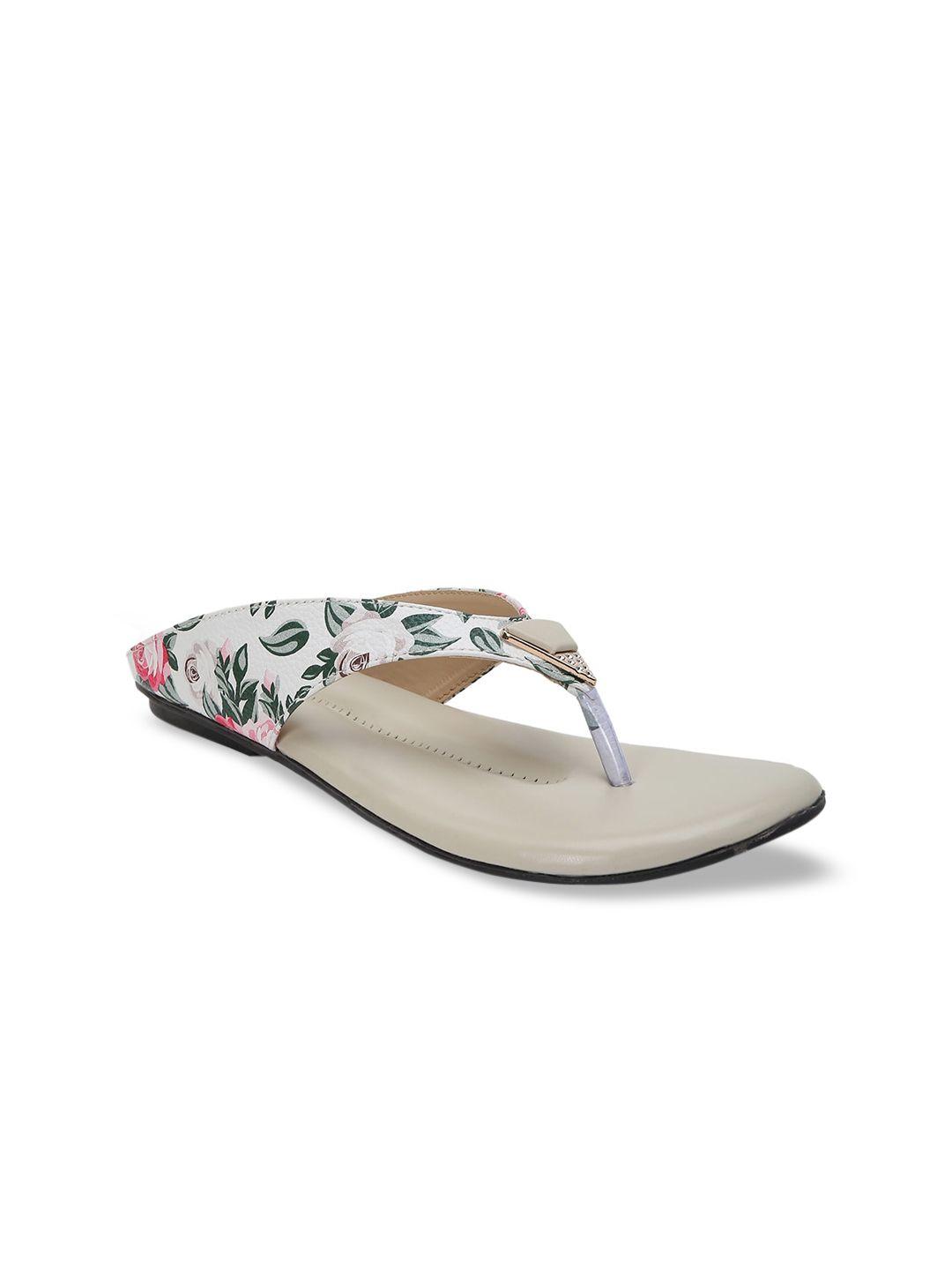 deas women cream-coloured printed open toe flats