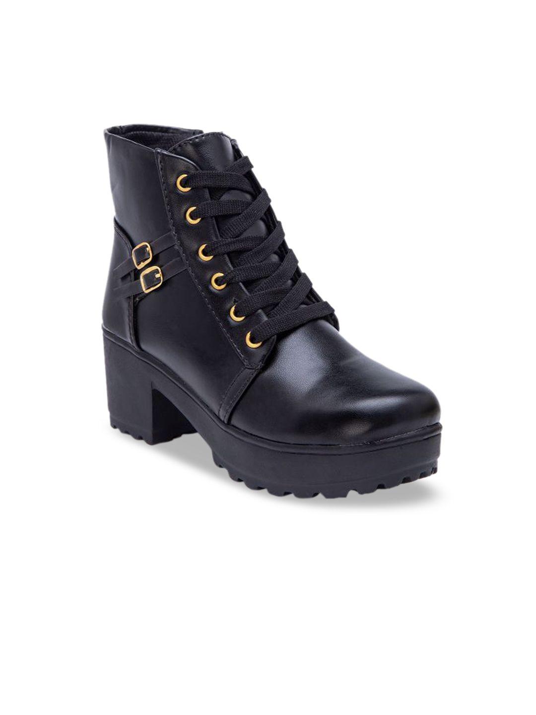 deas women black solid heeled boots