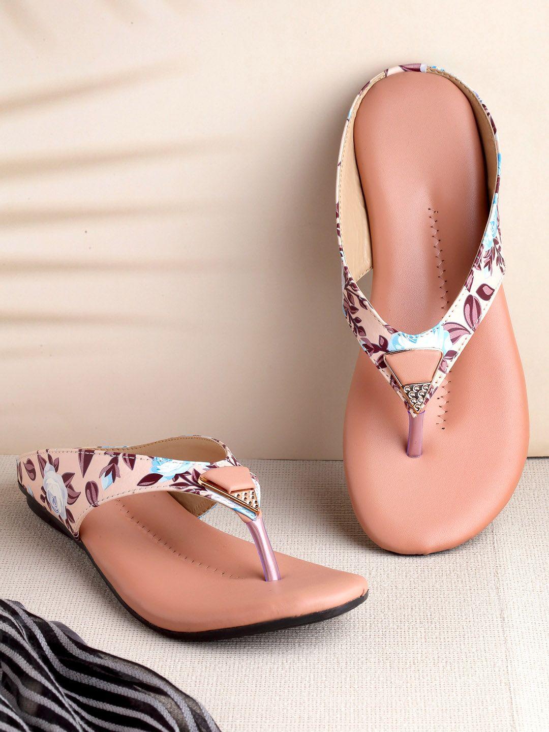 deas women pink printed t-strap flats